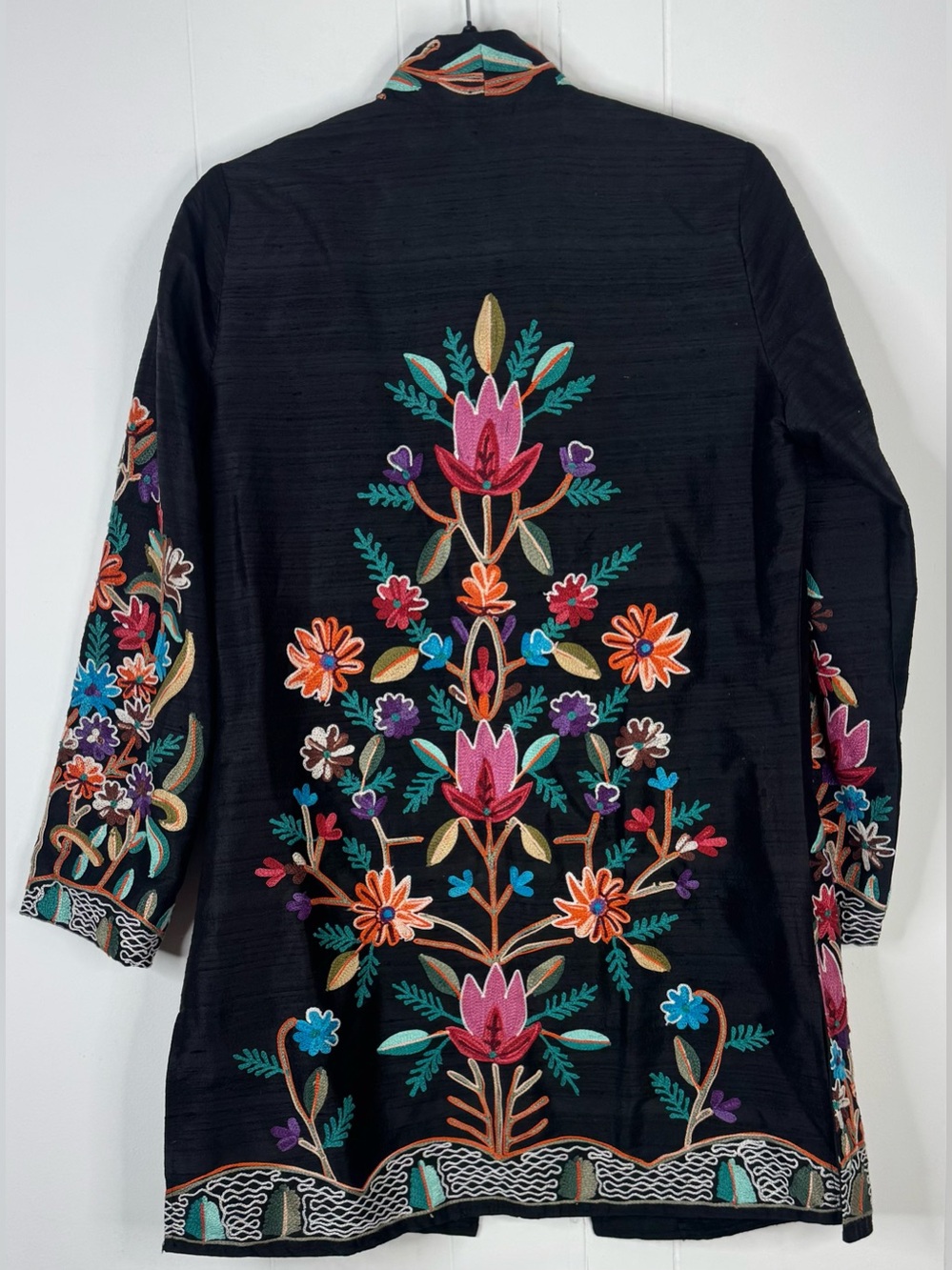 ANU 100% Silk Embroidered Open-Front Floral Jacket Womens Small - Picture 3 of 12